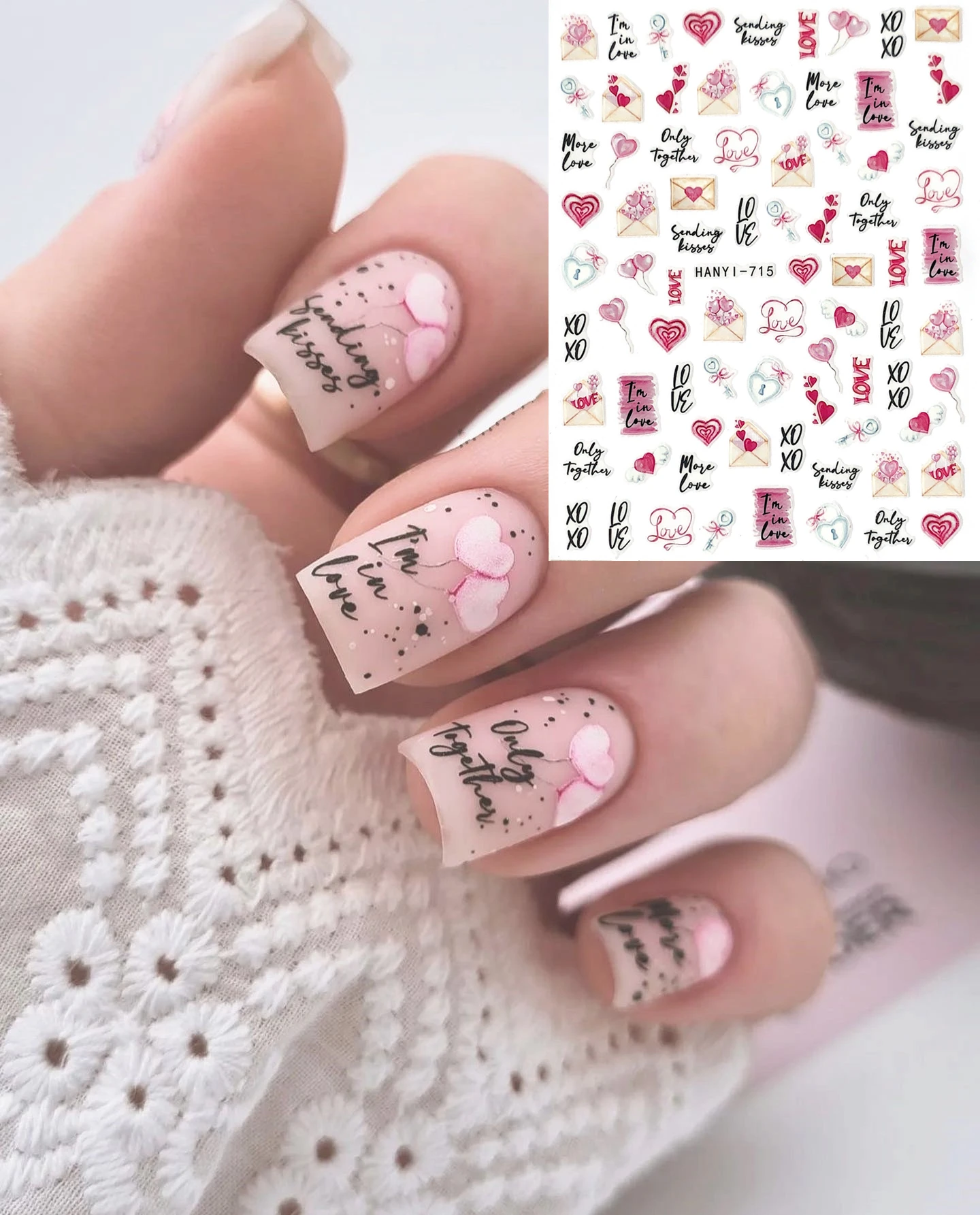 

Newest HANYI-715-716-717 The Sign of Love 3d nail art sticker nail decal stamping export japan design