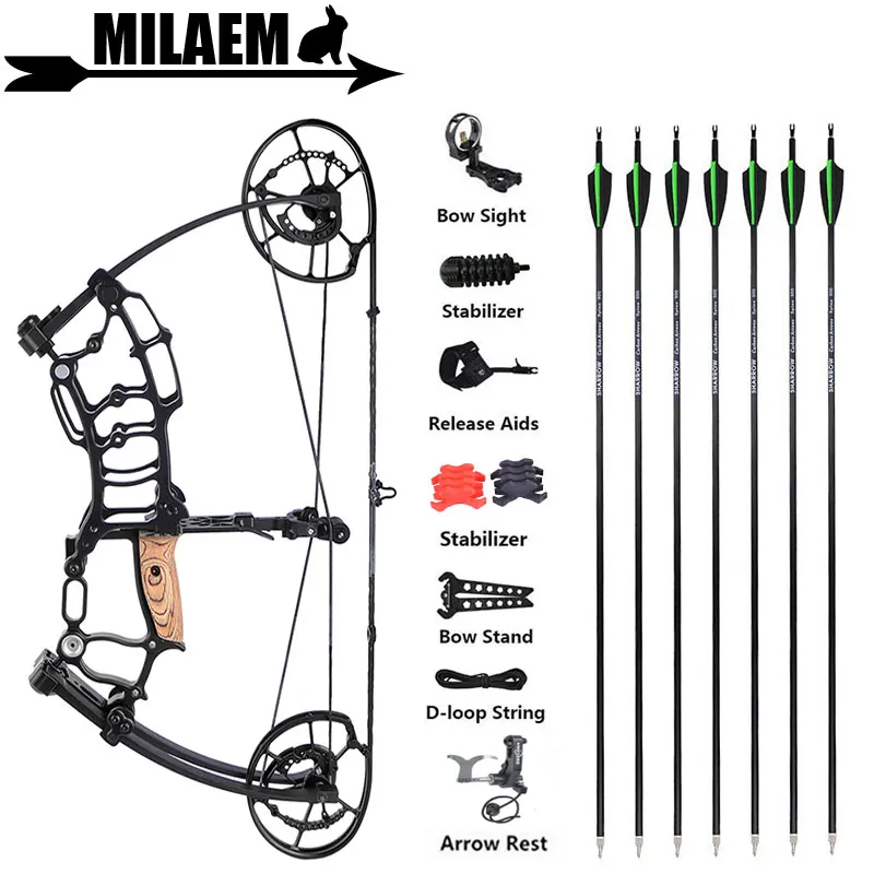 Arc Composé Milaem 40-65 Lbs - Ambidextre - Double Usage (flèches/billes) - Noir