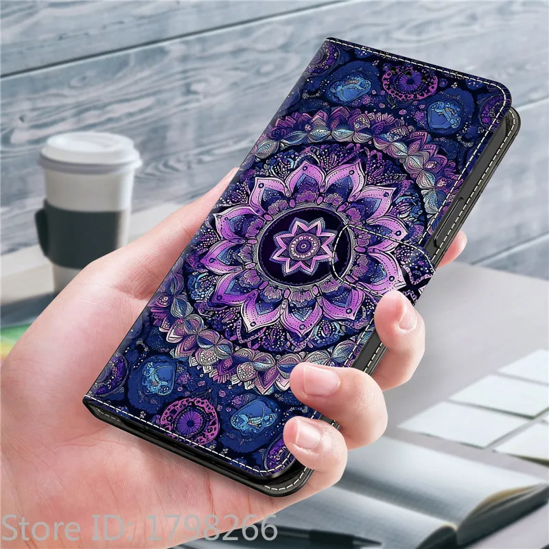 Leather Etui Phone Case - Magnetic Wallet Flip Cover with Painted Flower and Deer Design