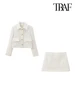 TRAF Women Fashion With Pockets Tweed Jacket Coat And High Waist Side Zipper Mini Skirt Female Two Piece Sets Mujer 1