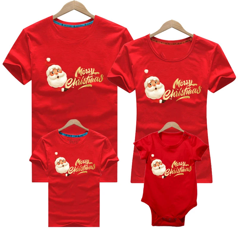 thumbnail image 1 of Ropa a juego con dibujos animados navideños para toda la familia, camiseta de manga corta con cuello redondo para madre, padre, hija, hijo y bebé, traje de árbol de Navidad, 1 of 5