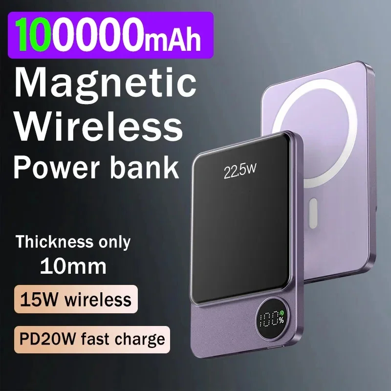 wireless power bank Wireless Power Bank Magnetic 100000mAh Portable Powerbank Type C Fast Charger For iPhone Xiaomi Samsung All Magsafe Series Phone