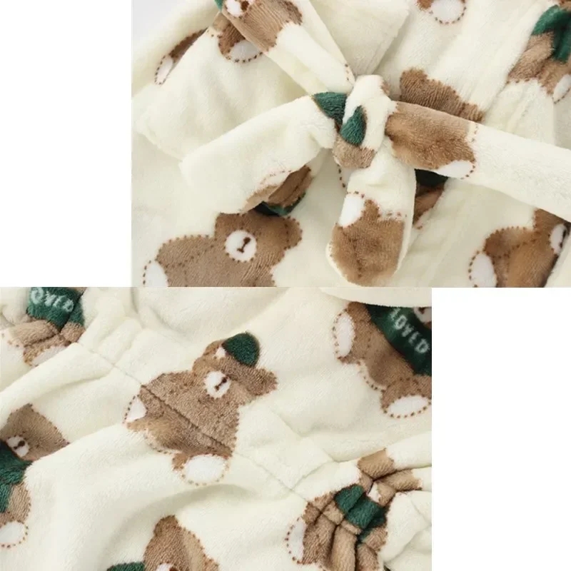 Toddler Baby Boys Girls Hooded Thick Warm Flannel Bathrobe Night-robe Pajamas