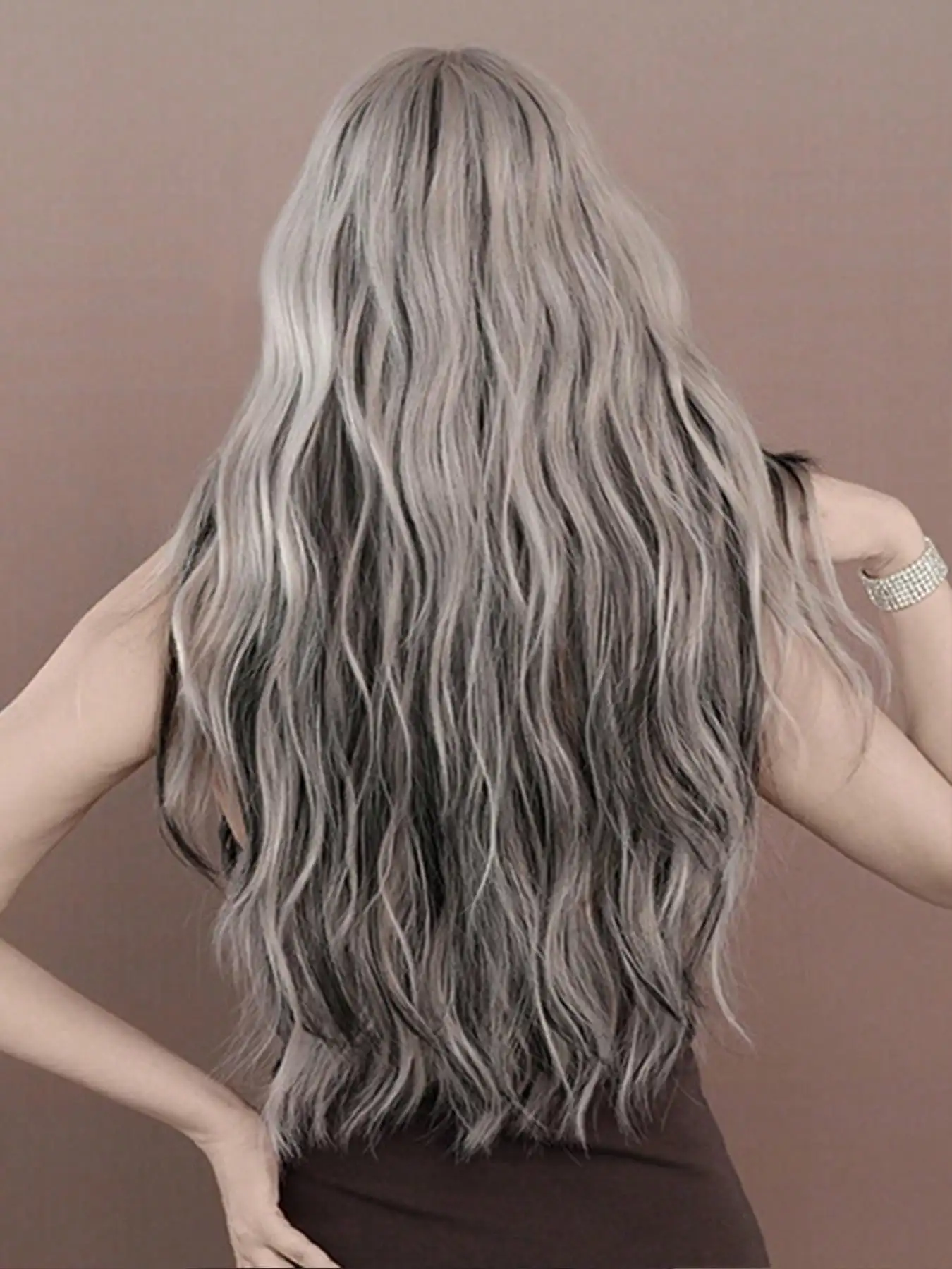 Wavy Ash Hair Wig with Bangs for Women Daily Party