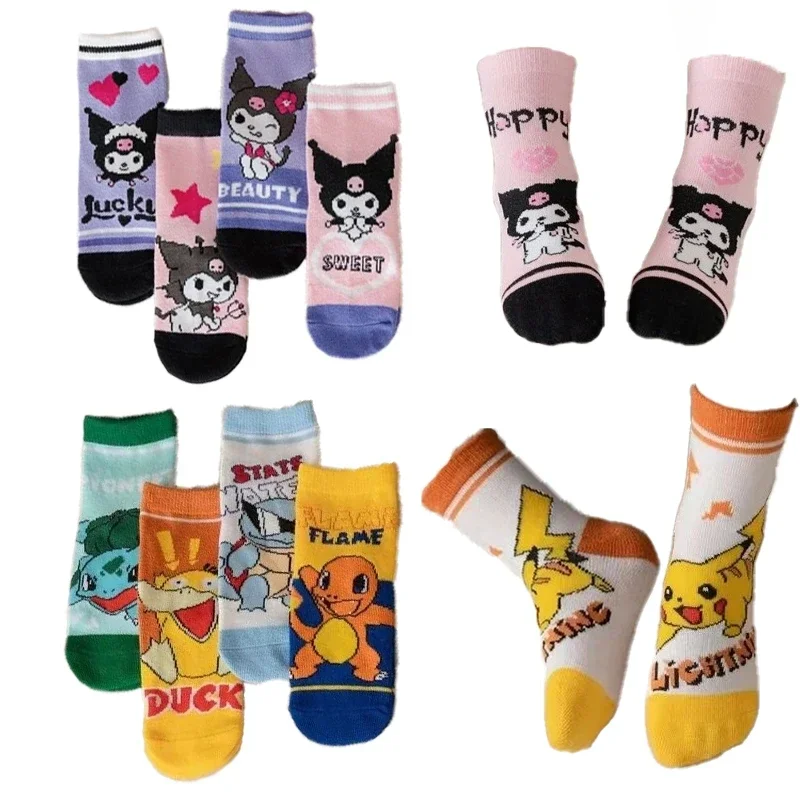 

5pcs Kawaii Sanrio Kuromi Jacquard Mid-calf Socks Cartoon Cute Soft Comfortable Girls Children Pure Cotton Socks Autumn New
