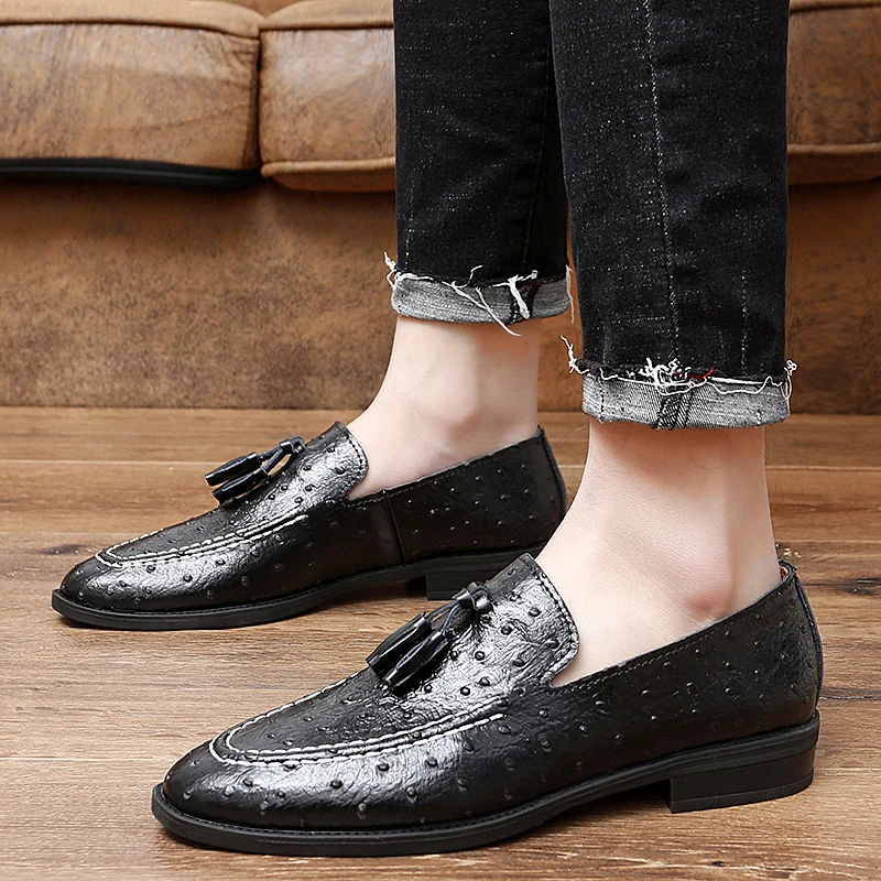 White Tassel Men's Leather Shoes Casual Moccasin Homme Men's Oxford Shoes Flat Boat Business Loafers