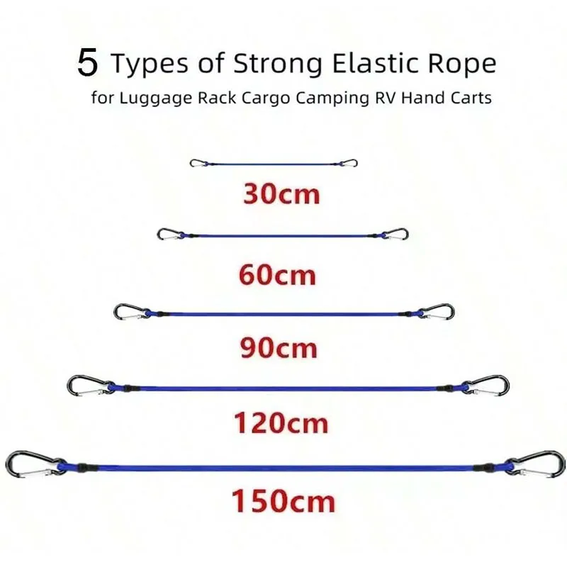 30-150cm Tent Fixed Elastic Rope Hiking Camping Rope Elastic Rope Lightweight Driving Luggage Tether Outdoor Accessories