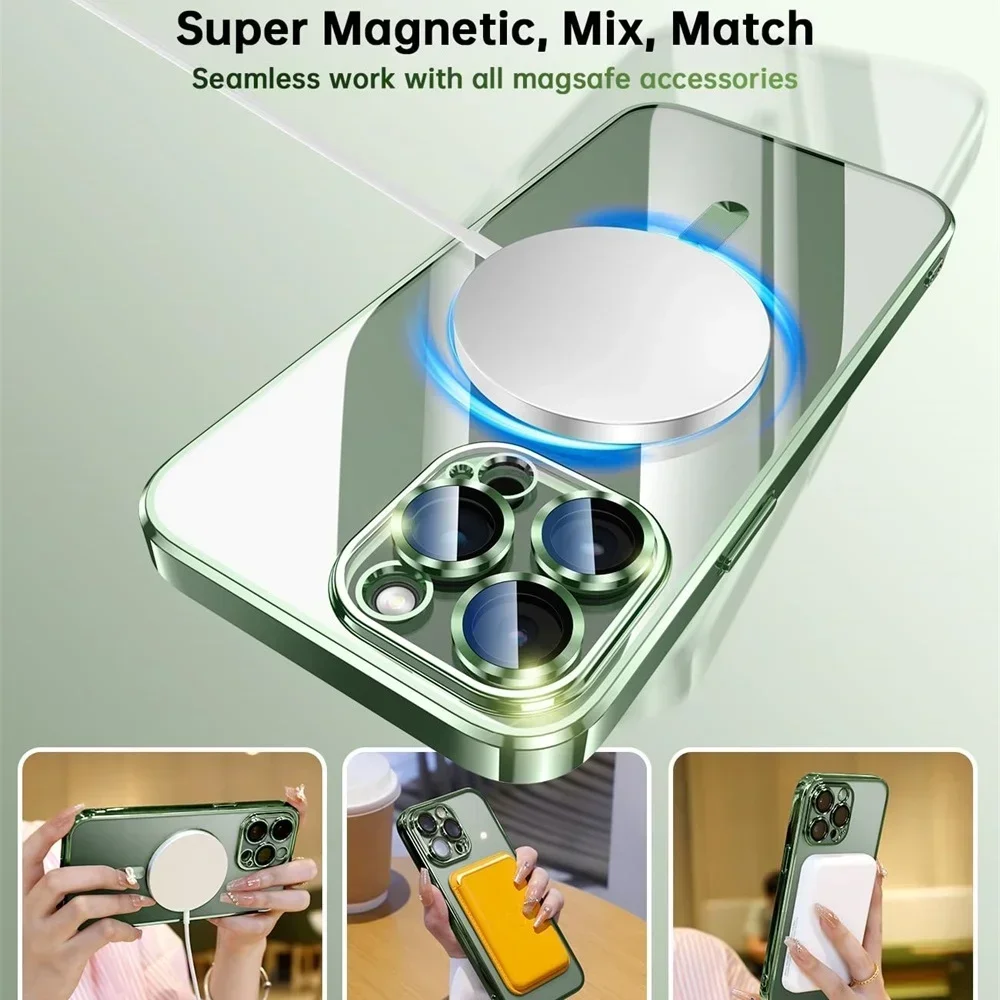 Plating Soft Clear Magsafe-Compatible Shockproof TPU Phone Case with Wireless Charging Capability