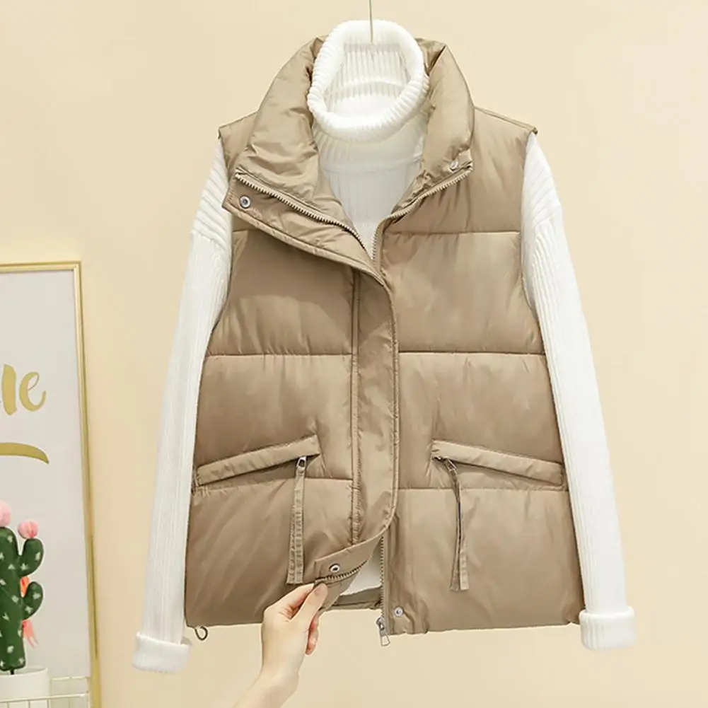 

Cardigan Cotton Coat Cozy Women's Winter Waistcoat Padded Warm Sleeveless Coat with Windproof Design Turn-down Collar Convenient