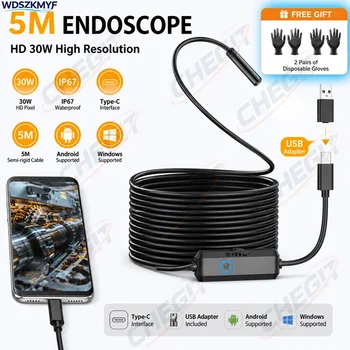 7MM HD USB Industrial Endoscope Camera Single Lens Mini Inspection Waterproof Pipeline Borescope for Android/PC Type C Gift 1