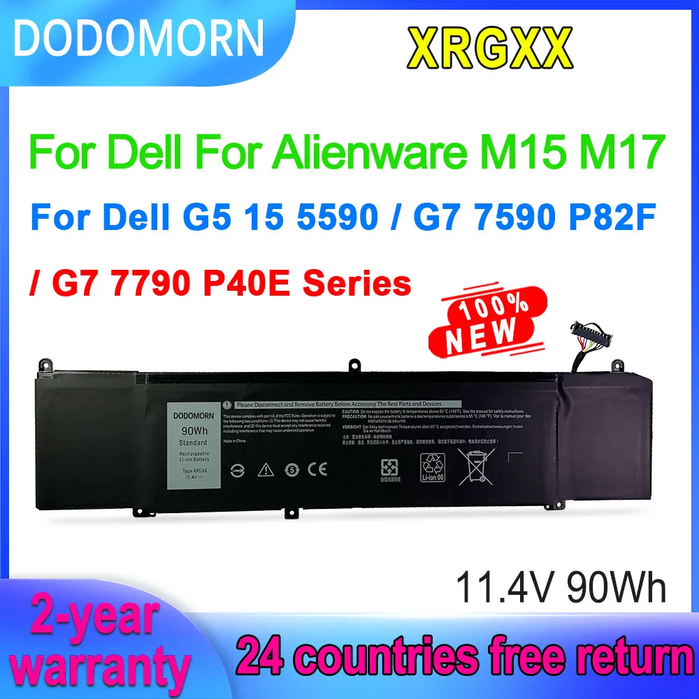 

Аккумулятор DODOMORN 1F22N XRGXX для ноутбука Dell Inspiron G5 5590 G7 7590 7790 для Alienware M15 M17 01F22N 15,2 в 60 Втч/11,4 в 90 Втч