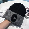 Unisex Simple Big C Letter Woolen Bonnet Cap Autumn Winter Ear Protection Knitted Hat Student Color Match Skullies Beanies 3