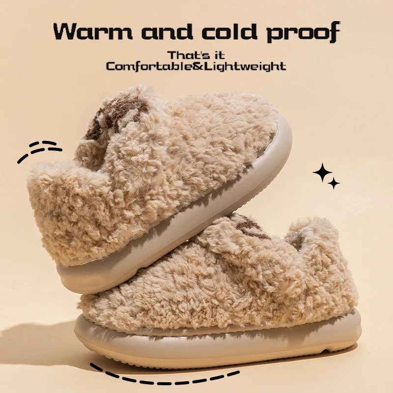 Zapatillas de algodón de felpa para mujer, pantuflas de Interior para el hogar, fondo suave para el calor, Otoño e Invierno