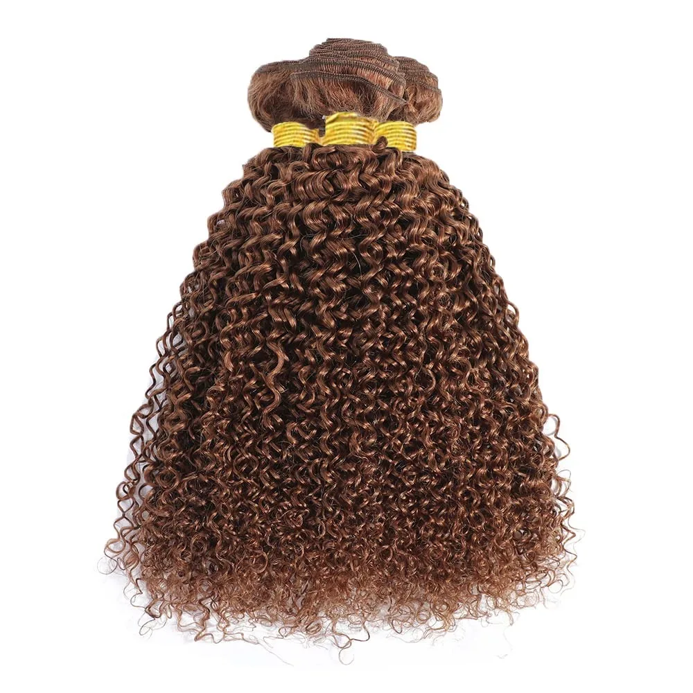 #30 Light Brown Kinky Curly Human Hair Bundles Brazilian Unprocessed Virgin Hair 100% Human Hair Extensions 10-30 Inch Bundles 4