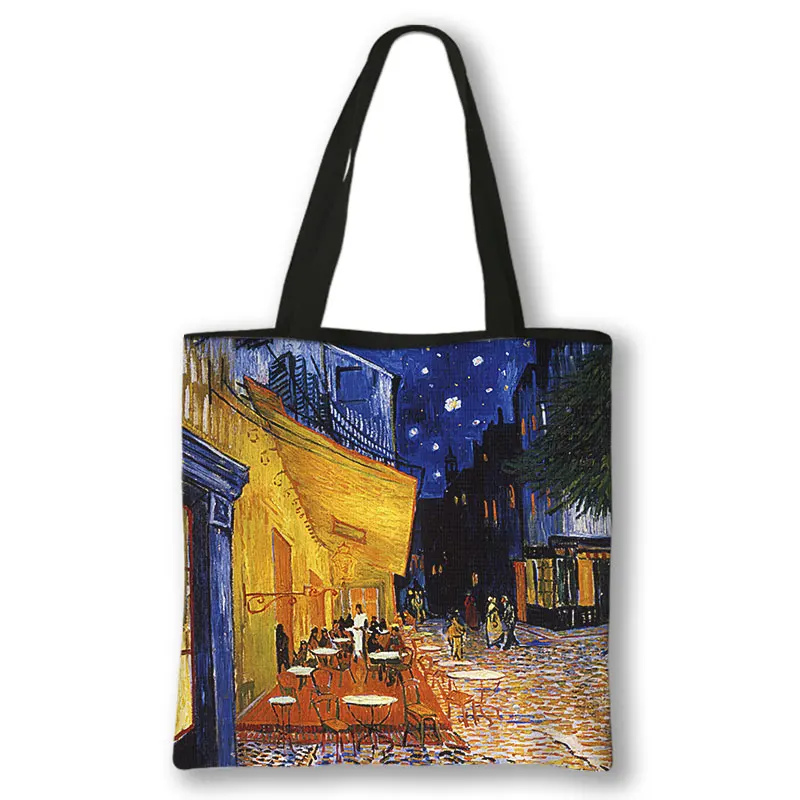 Oil Painting By Van Gogh Shopping Bags Blossoming Almond Tree / Starry Night Women Handbag Canvas Shoulder Bags Casual Totes 