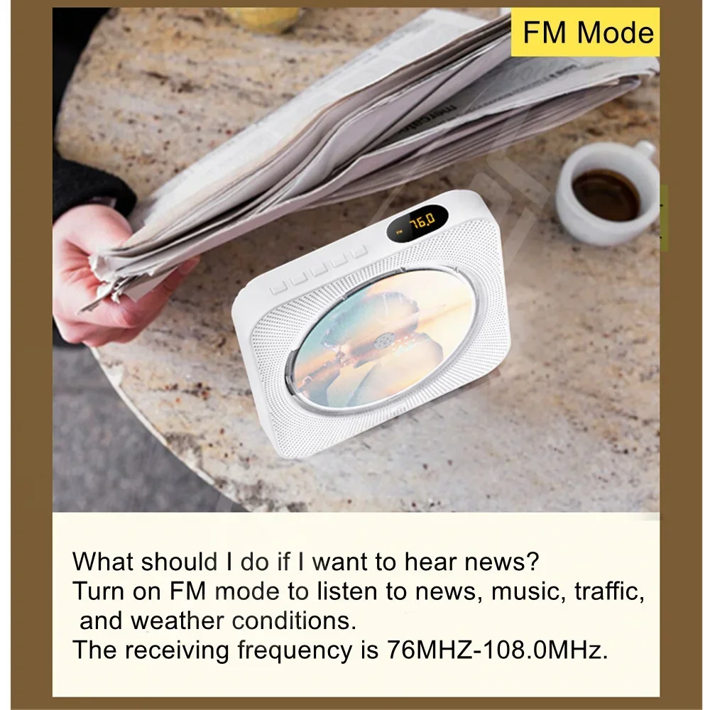 Woopker CD Player KC-718 Portable Multifunction CD VCD Stereo DVD Player Support CD/Bluetooth Speaker/FM Radio/USB Drive portable cd player