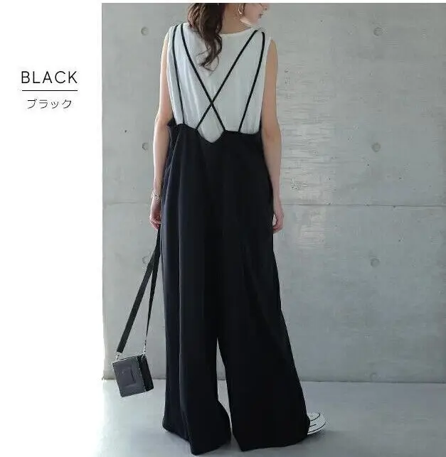 Summer 2023 Women's Casual One-Piece Pants Loose Wide Leg Pants  Color Strap High Waist Commuter Sle Korean Faion