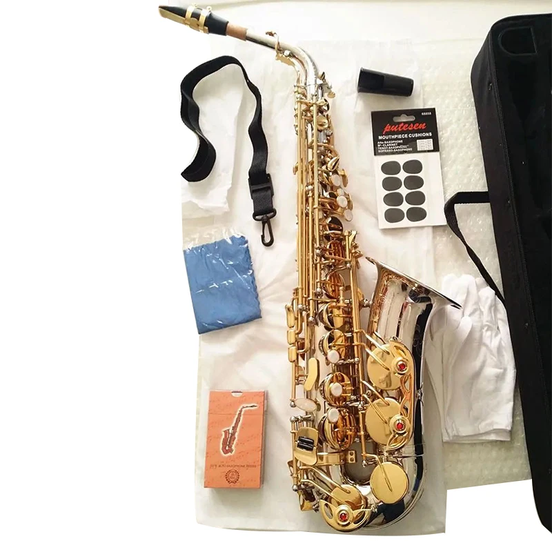 

Japan jazz A-WO37 YANAGIS Alto Saxophone Woodwind Brass Nickel Silver Plated Gold Key Professional Musical Instruments Sax Mouth