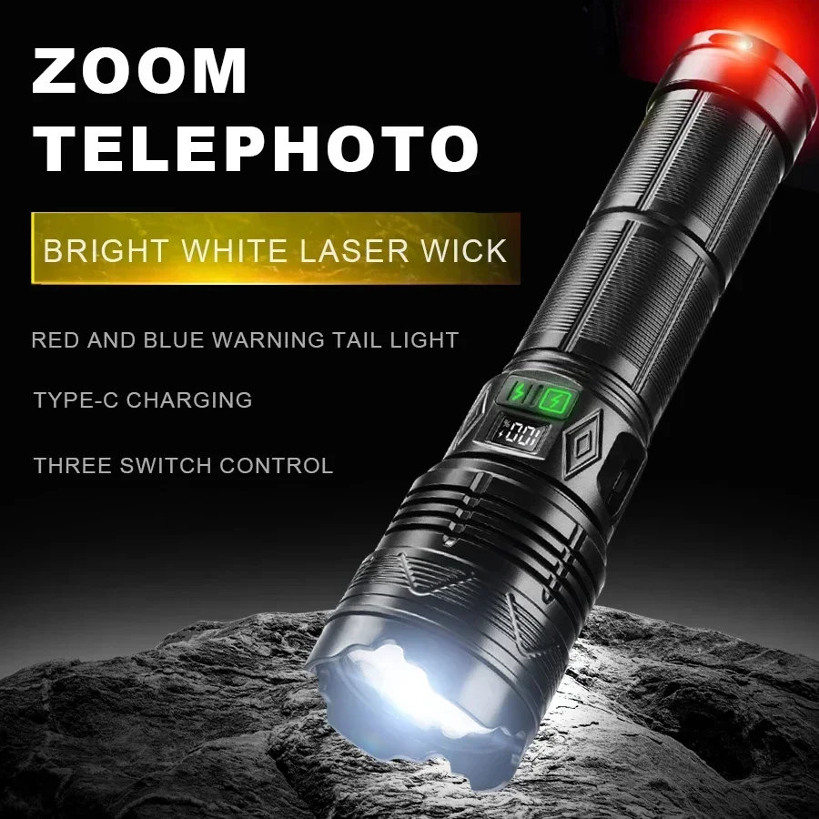 Description Picture 3 of itemHigh Power White Laser Flashlight Super Bright LED Spotlight Long Range Torch Zoom Emergency Outdoor With Battery Indicator