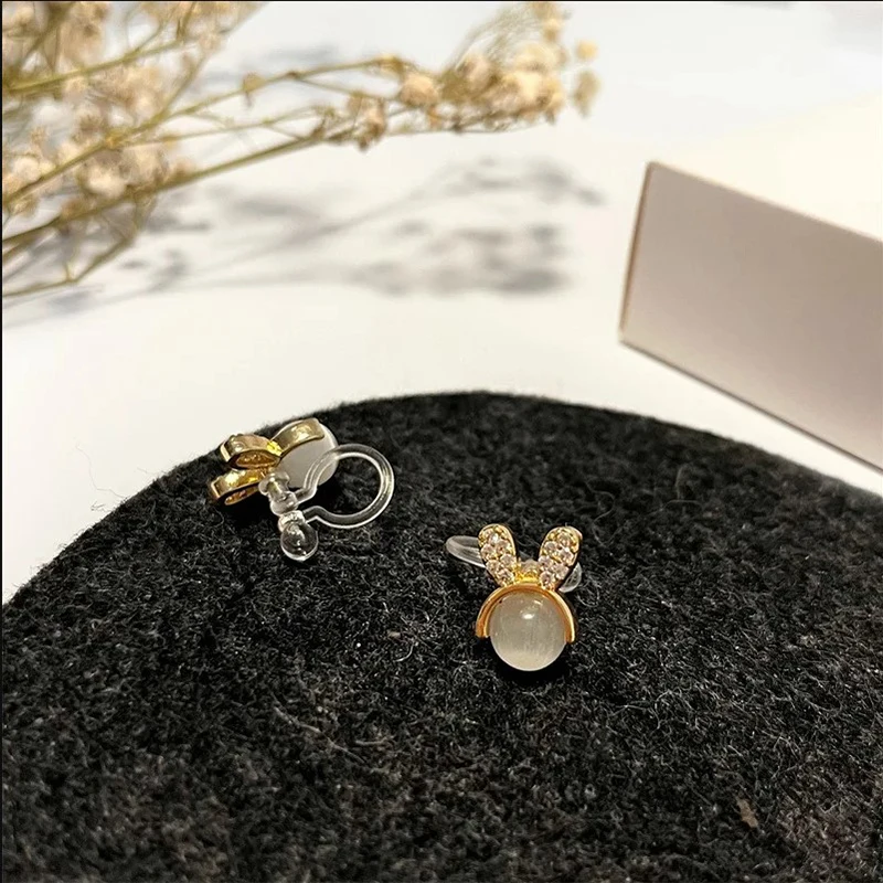 Opal Little Rabbit Earrings No Hole Ear Clips Rabbit Clip Earring Without Piercing Minimalist Earrings Jewelry CEYL269 ear clip earrings,clip earrings,ear clip