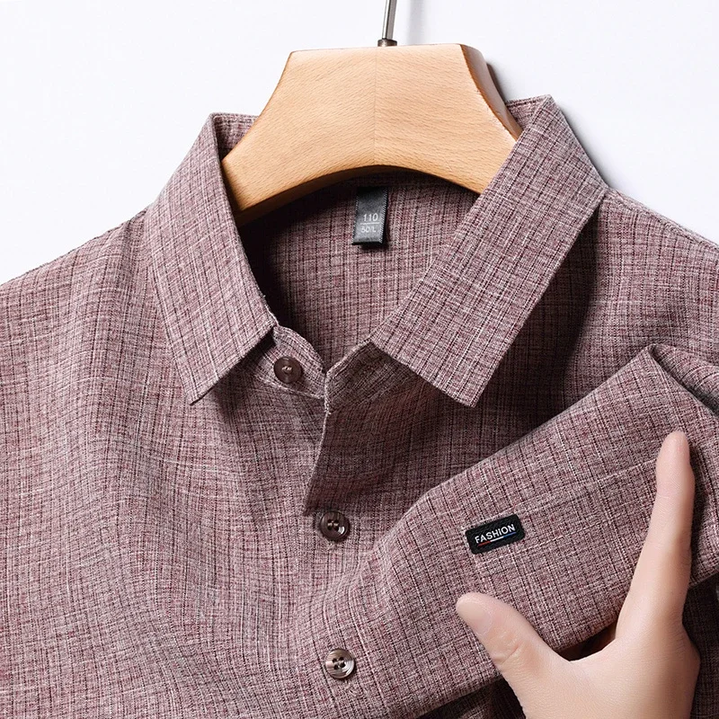 2024 Men's Business Casual Plaid Cotton Linen Short Sleeved Shirt Comfortable Cotton Top 4
