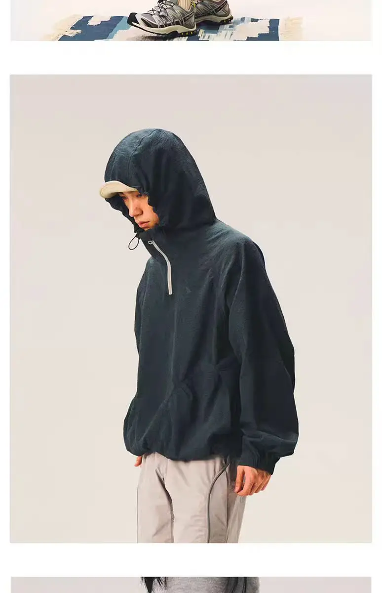 Halcyon 25ss Wrinkle structure material annorak jacket front 3d pockets urban outdoor gorpcore