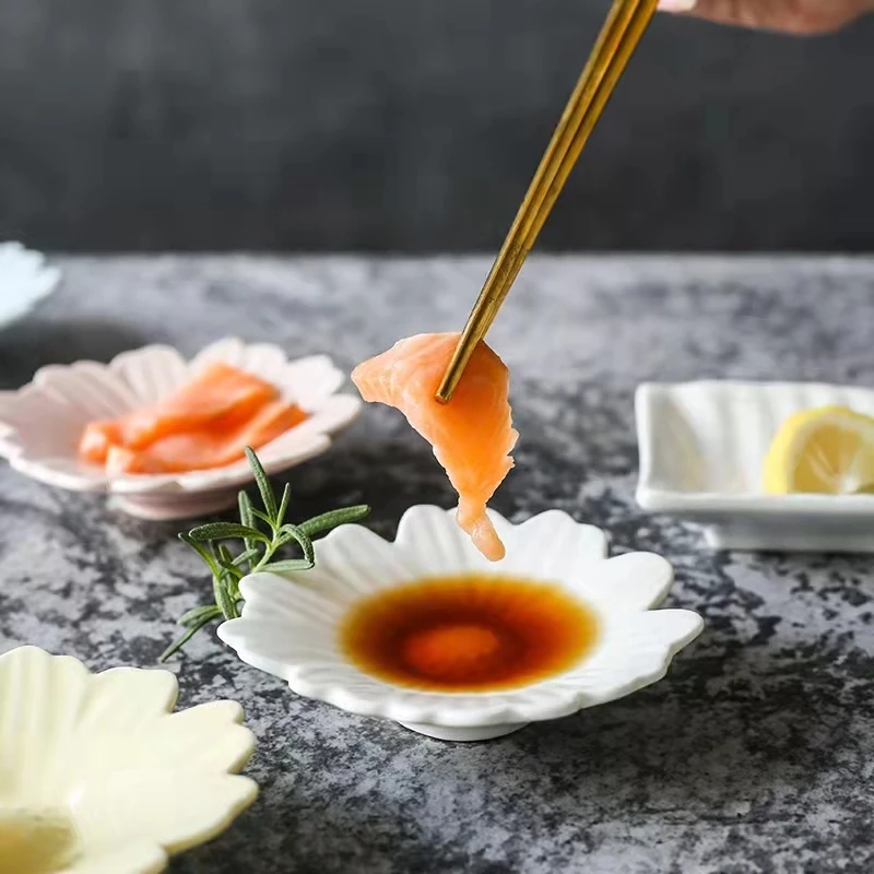 Ceramic Plates for Sauce Dish, Flower Tray, Mini Plate, Fast Food Tray, Relish Dessert Plate, Christmas Gift, Sushi Dishes, 4pcs