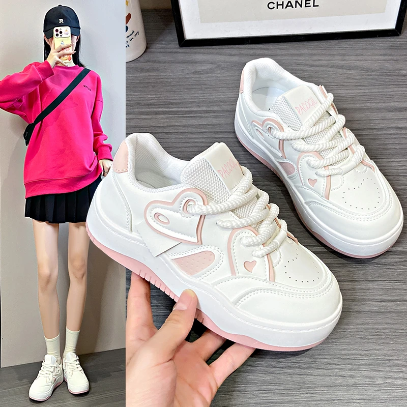 

Кроссовки женские спортивные на толстой подошве, милая дышащая сетчатая обувь для отдыха, для девушек и студенток, белые, на осень