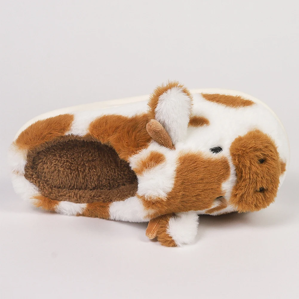 Women's Slippers Winter Warm Cute Milk Cow Slippers Closed Toe Non Slip Furry House Shoes Women Home Soft Plush Slippers