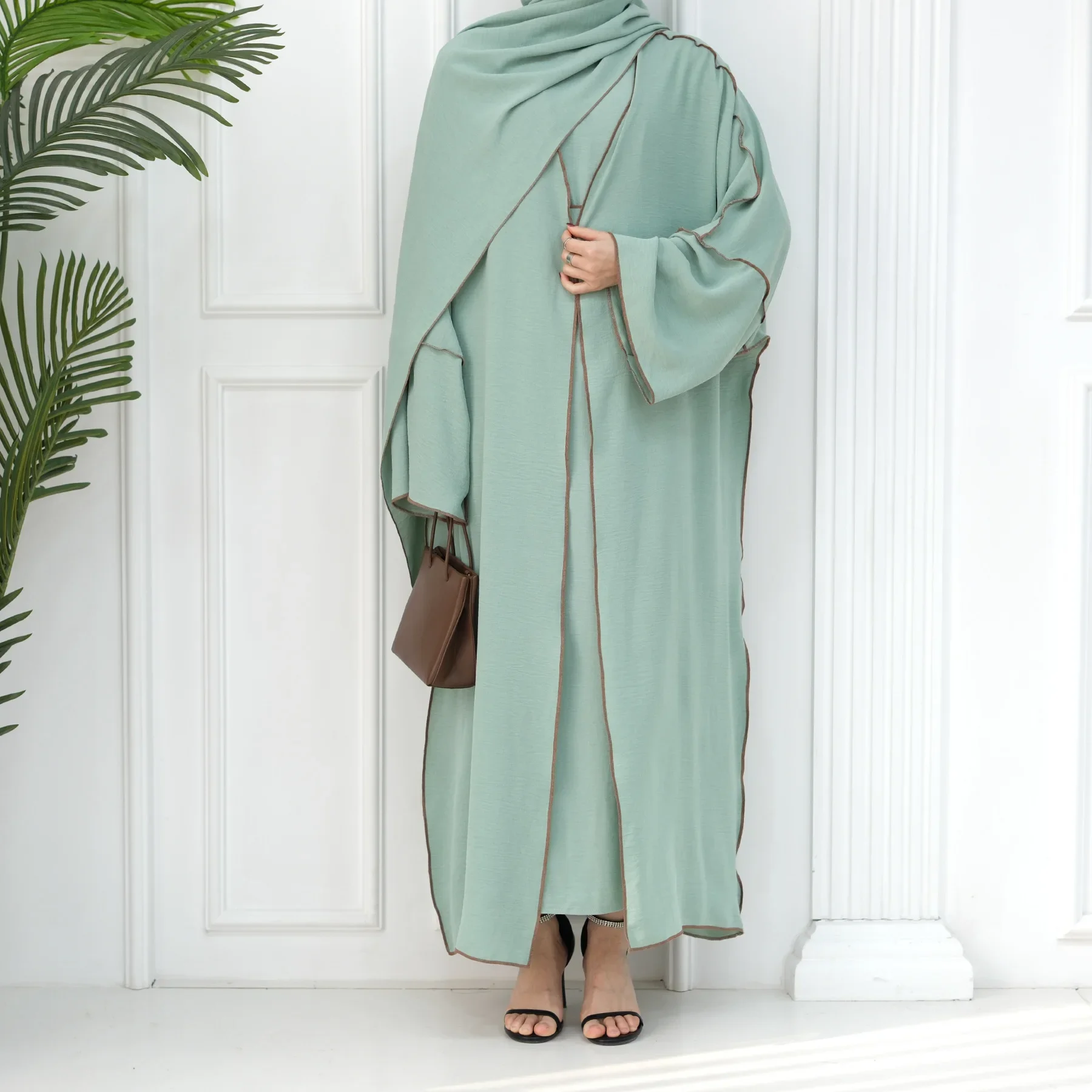 3 Piece Abaya Kimono Set and Hijab Matching Muslim Sets Abayas for Women Dubai Luxury Turkey Inner Dress Islamic Clothing Jilbab