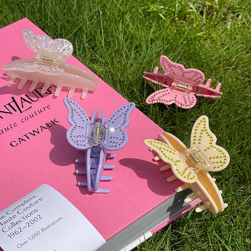 butterfly rhinestone hair clip vintage claw ponytail for women and girls, summer jewelry Y2K, novelty 2022,hair grip new color contrast shark claw clips elegant bow strong grip hair clips hair accessory large hair claw women