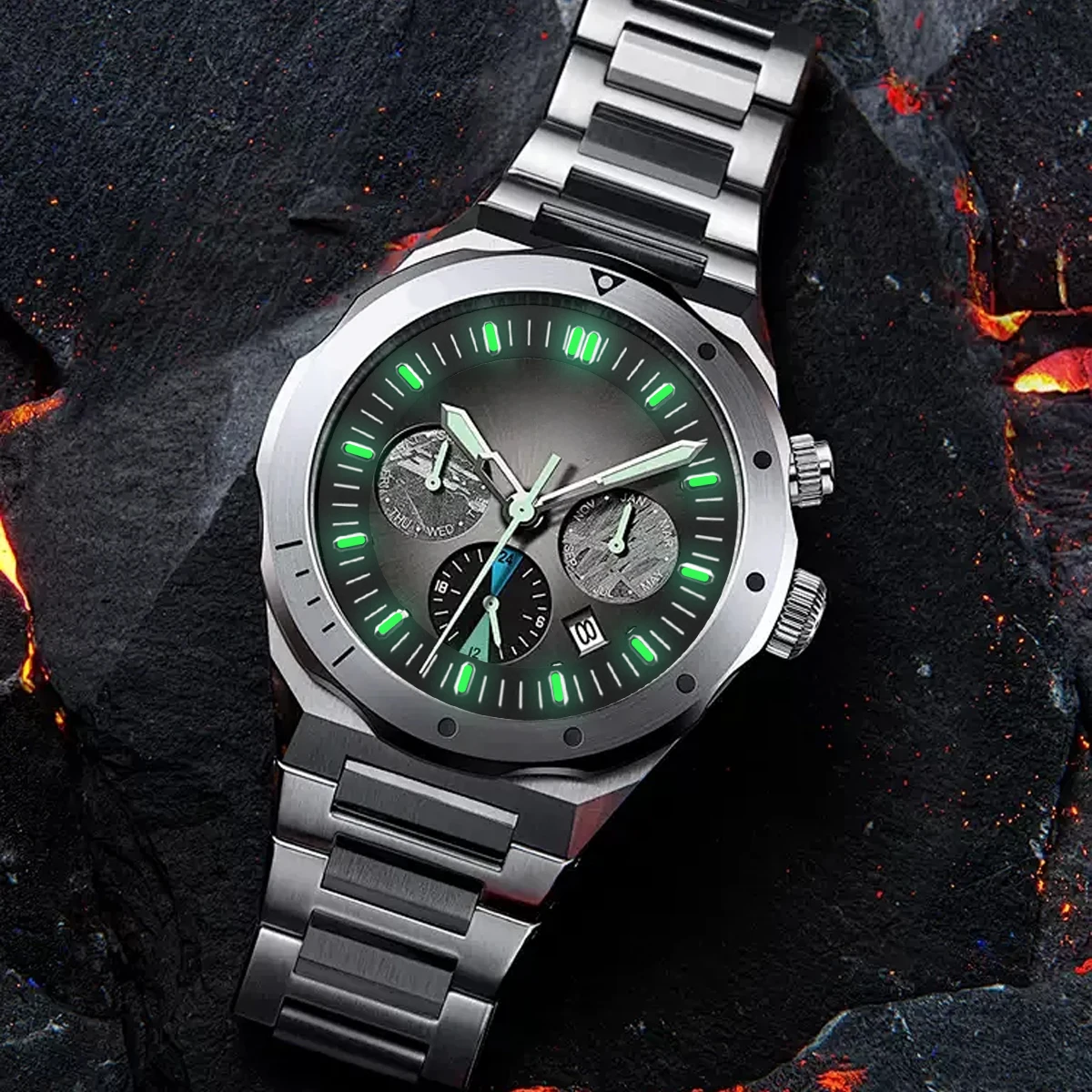 Hollow Dial Circle with Green Luminous Watch Accessories and Pins, 31mm