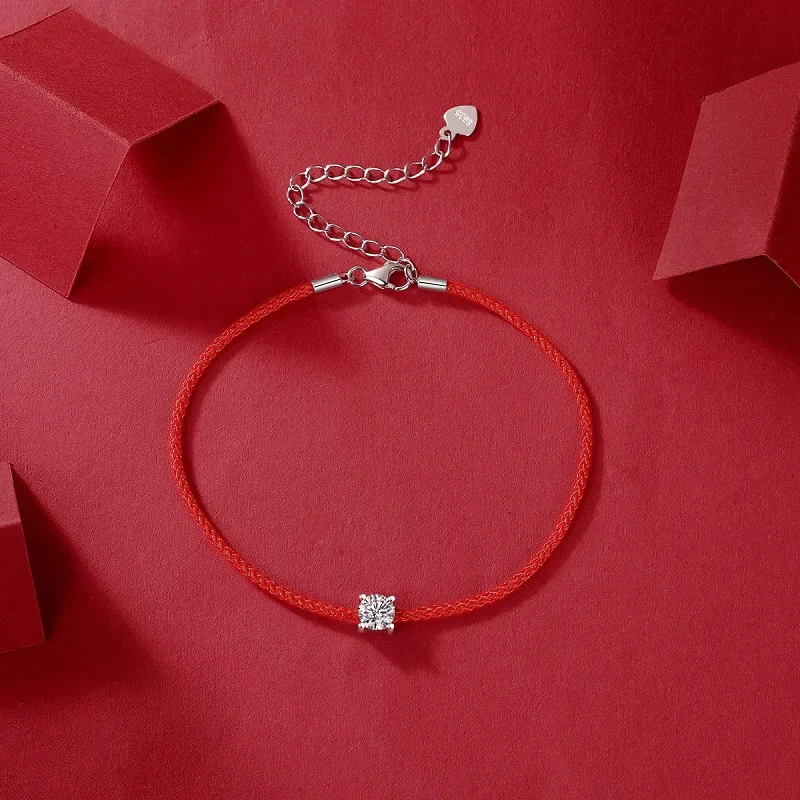 Shining U S925 Silver Moissanite Bracelet 0.5ct Redline New Chinese Style Fine Jewelry for Women Birthday Gift