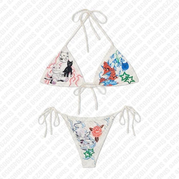 Y2k Style Punk Gothic Fashion Women's bikinis 2000s Emo Girl Star Print Bikini Set Sexy Thong Swimsuit Two Pieces Bathing Suit 1