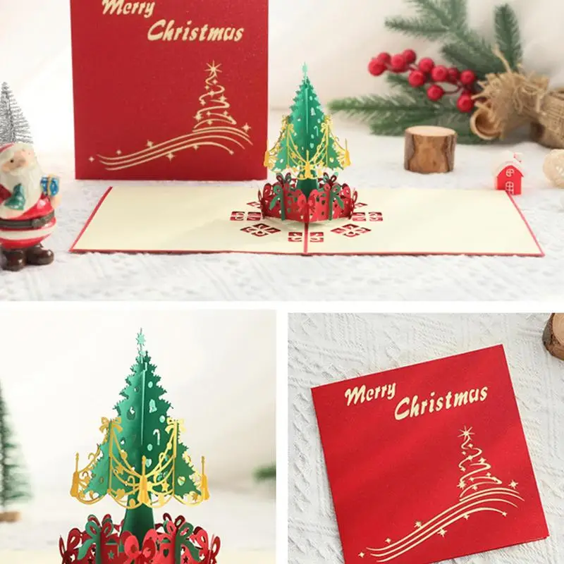 

3D Christmas Cards Greeting Cards with Popup Tree Decor Home Products for Living Room Studyroom Dining Table School Bedroom