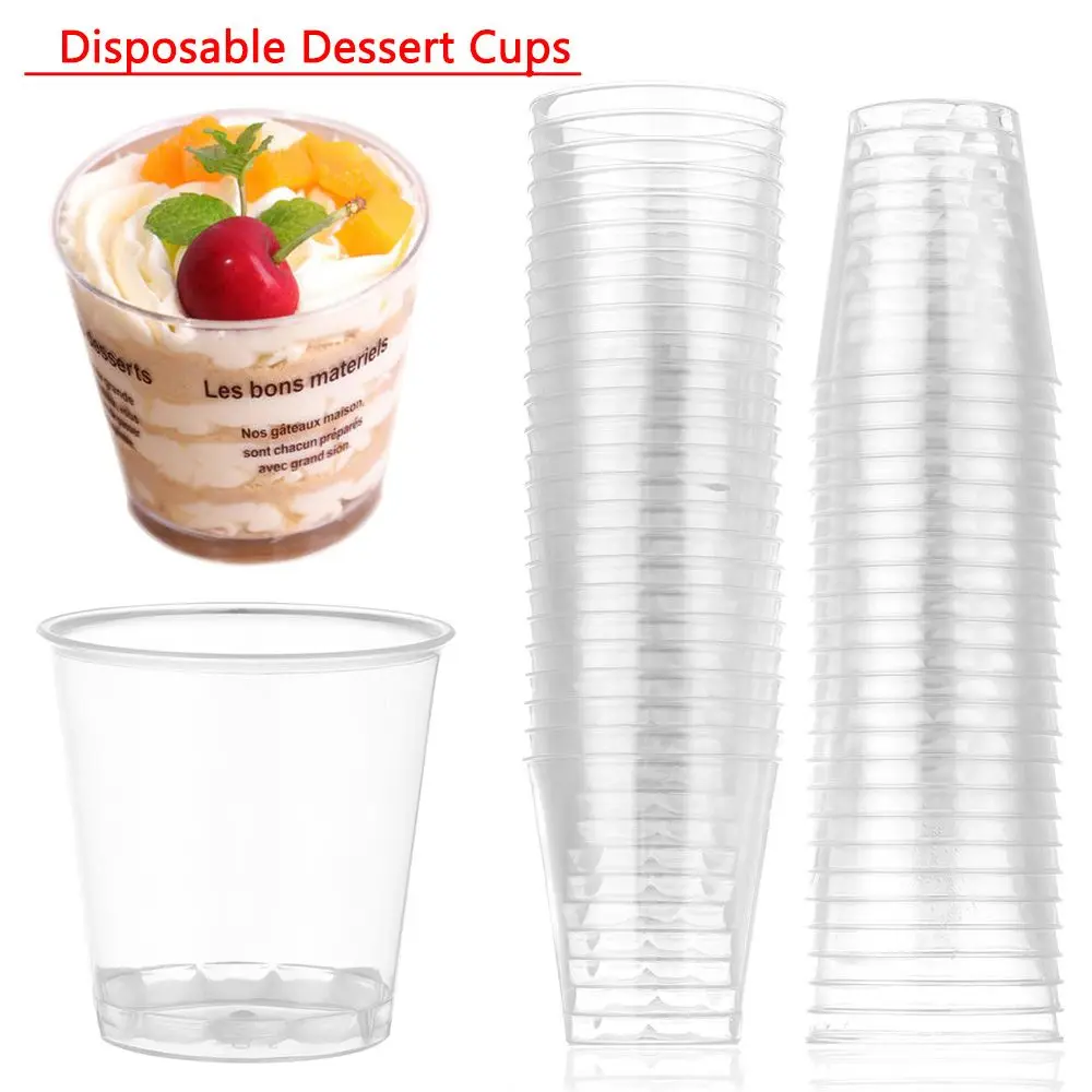 Plastic Cups 30/50X Round Reusable Plastic Shot Glasses Dessert Cups Disposable Drinks