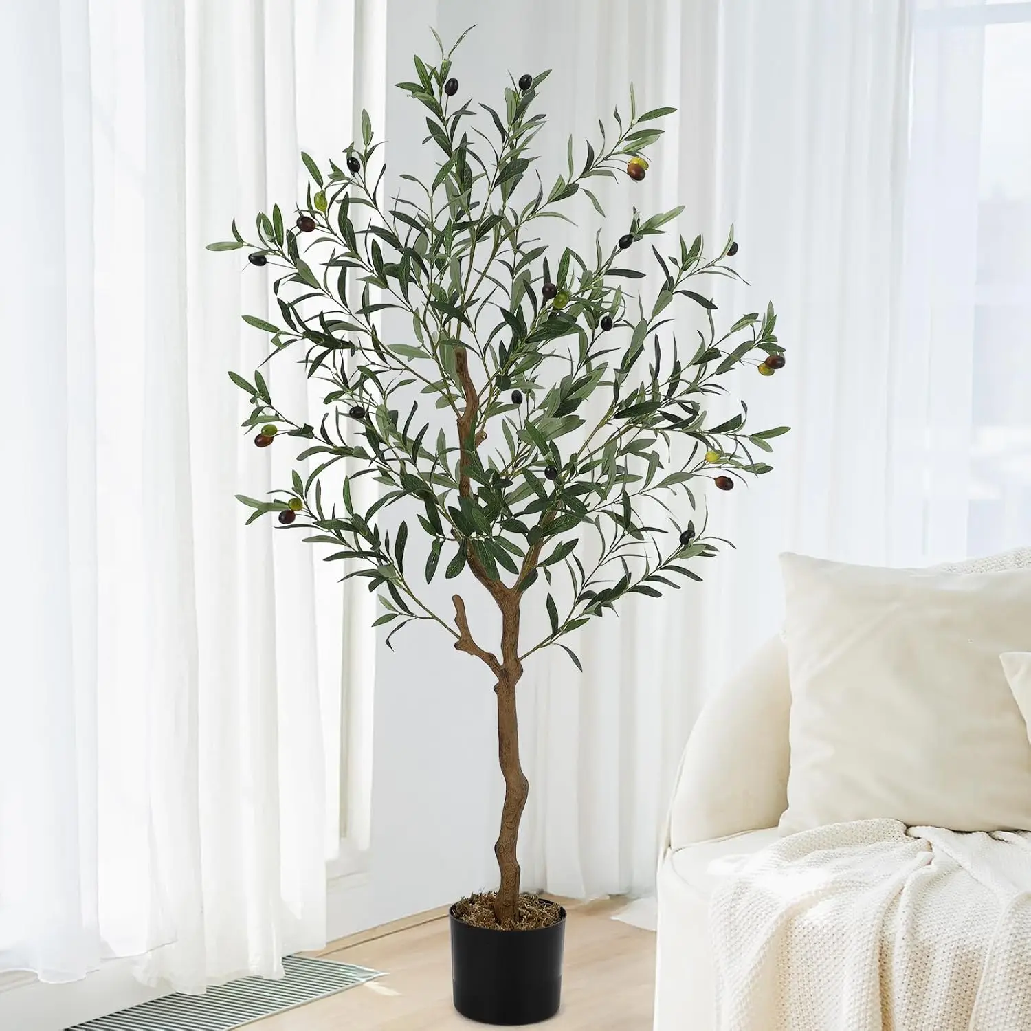 2pcs Artificial Olive Tree 120/150cm Tall Faux Silk Olive Trees Fake Potted Tree for Indoor Home Office Living Room Decor