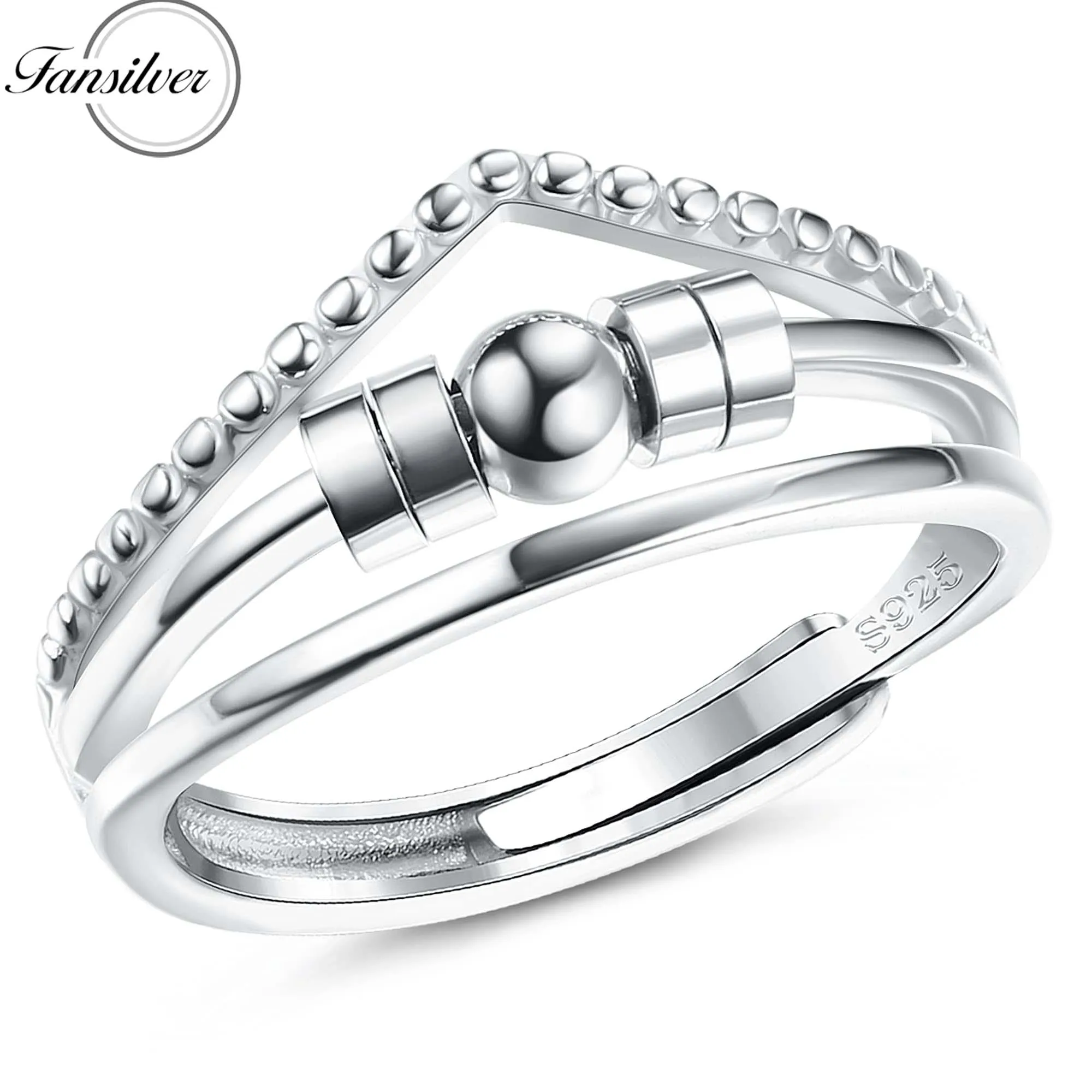 

Fansilver 925 Sterling Silver Anxiety Ring For Women Men Various Styles Adjustable Stacking Fidget Rings For Spinning Bead