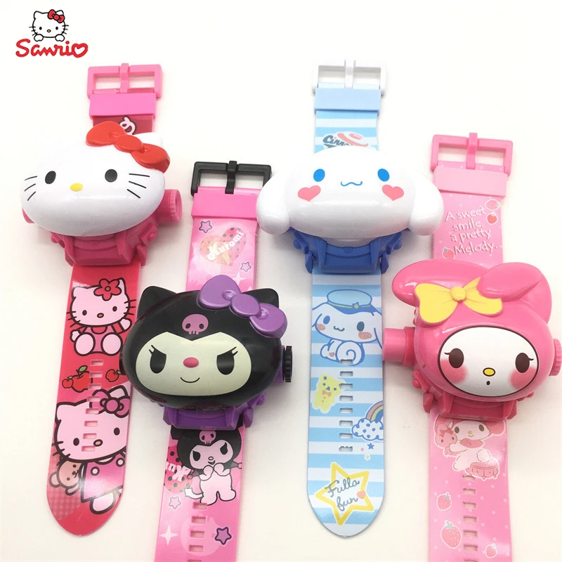 

Kawaii Sanrio Watch Cinnamoroll Projector Glow Hello Kitty My Melody Kuromi Anime Figure Electronic Watches Flip Children Toy