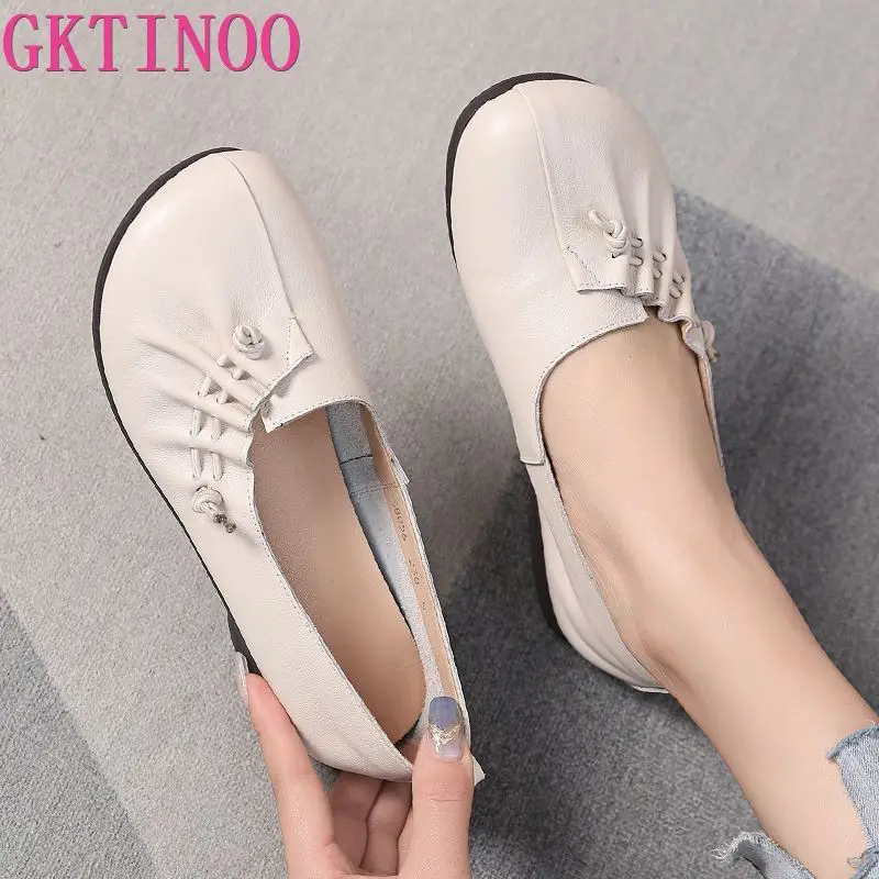 

GKTINOO 2023 New Soft Genuine Leather Shoes Woman Flats Comfortable All-match Casual Sneakers Large Size Flat Shoes