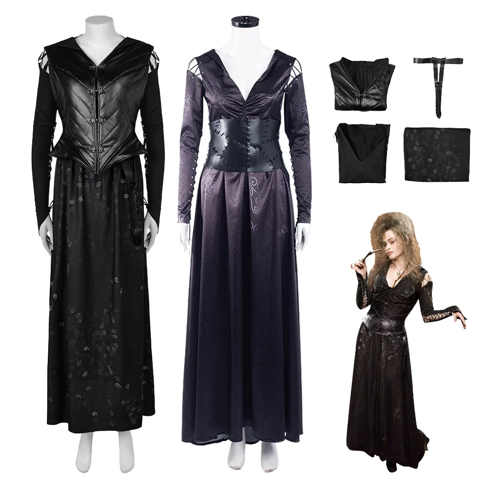 

Movie Bellatrix Cosplay Lestrange Costume Fantasy Vest Skirt Belt for Adult Women Outfits Halloween Carnival Party Disguise Suit