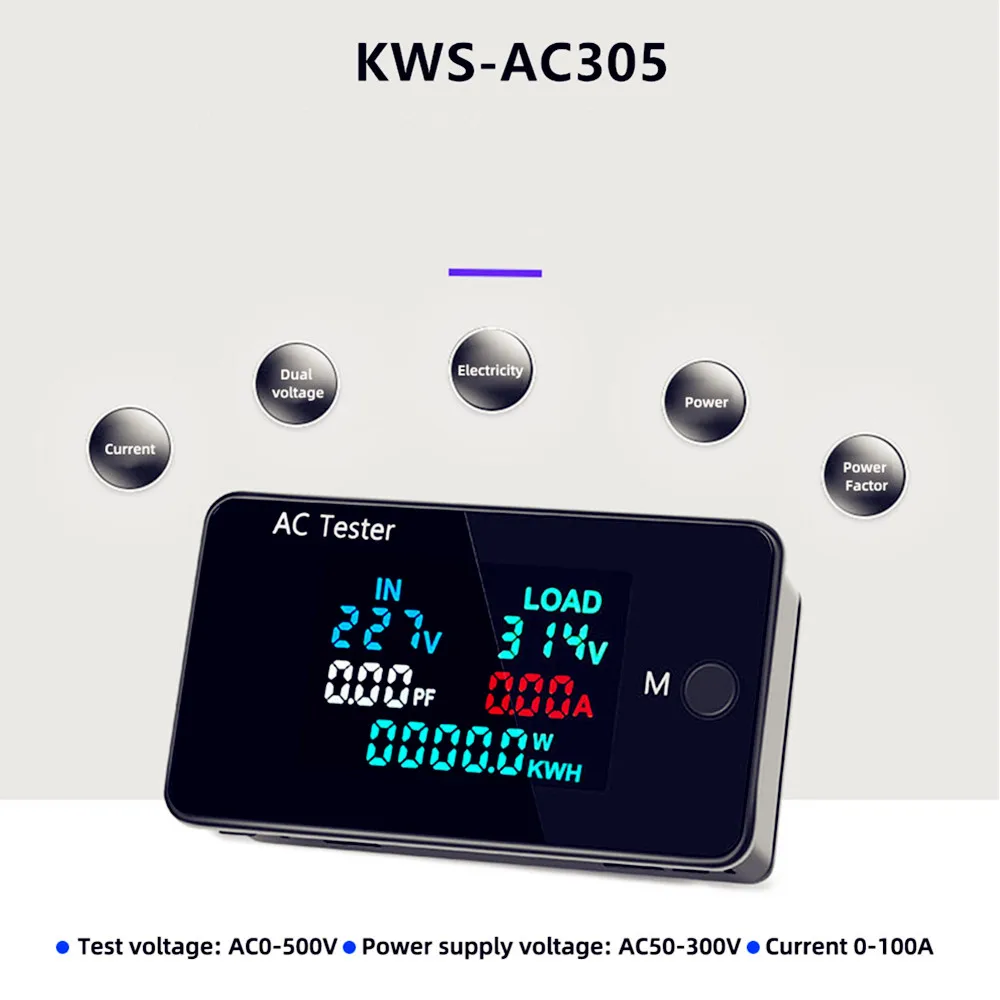 

KWS-AC305 Digital AC Dual Voltmeter Ammeter Monitors Voltage Indicator Tester Ammeter Professional Electric Consumption Tools