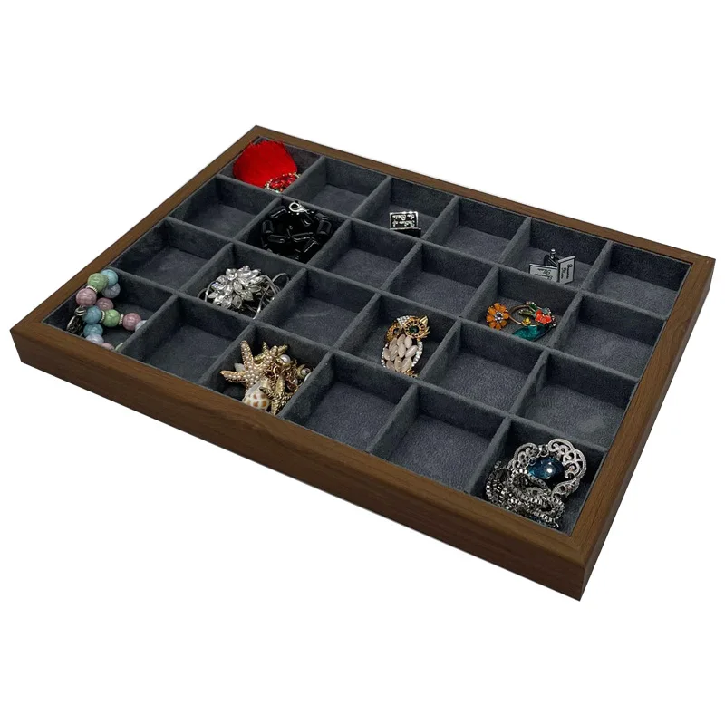 12 Grids Wood Jewelry Organizer Tray Stackable Jewelry Drawer Tray Bracelet Watch Showcase Display Storage