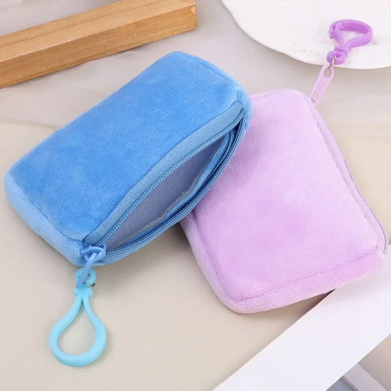 Soft Plush Coin Purse Cartoon Light Fluffy Wallet Handheld Cash Moneybag Zip Closure Solid Color Wallets Bank Card Storage Bag