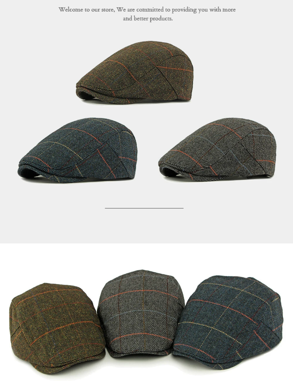 HT4840 Berets Frühling Herbst Winter Caps für Männer Frauen Retro Plaid Wolle Baskenmütze Hut Männlich Weiblich Ivy Flache Kappe Einstellbare Baskenmütze Kappe – Detail 1