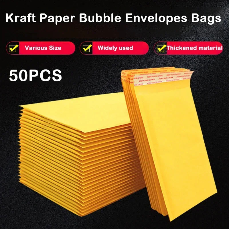 

50Pcs Yellow Kraft Paper Bubble Envelopes Padded Mailers Shipping Envelope Self Seal Shipping Packaging Bag Courier Storage Bags