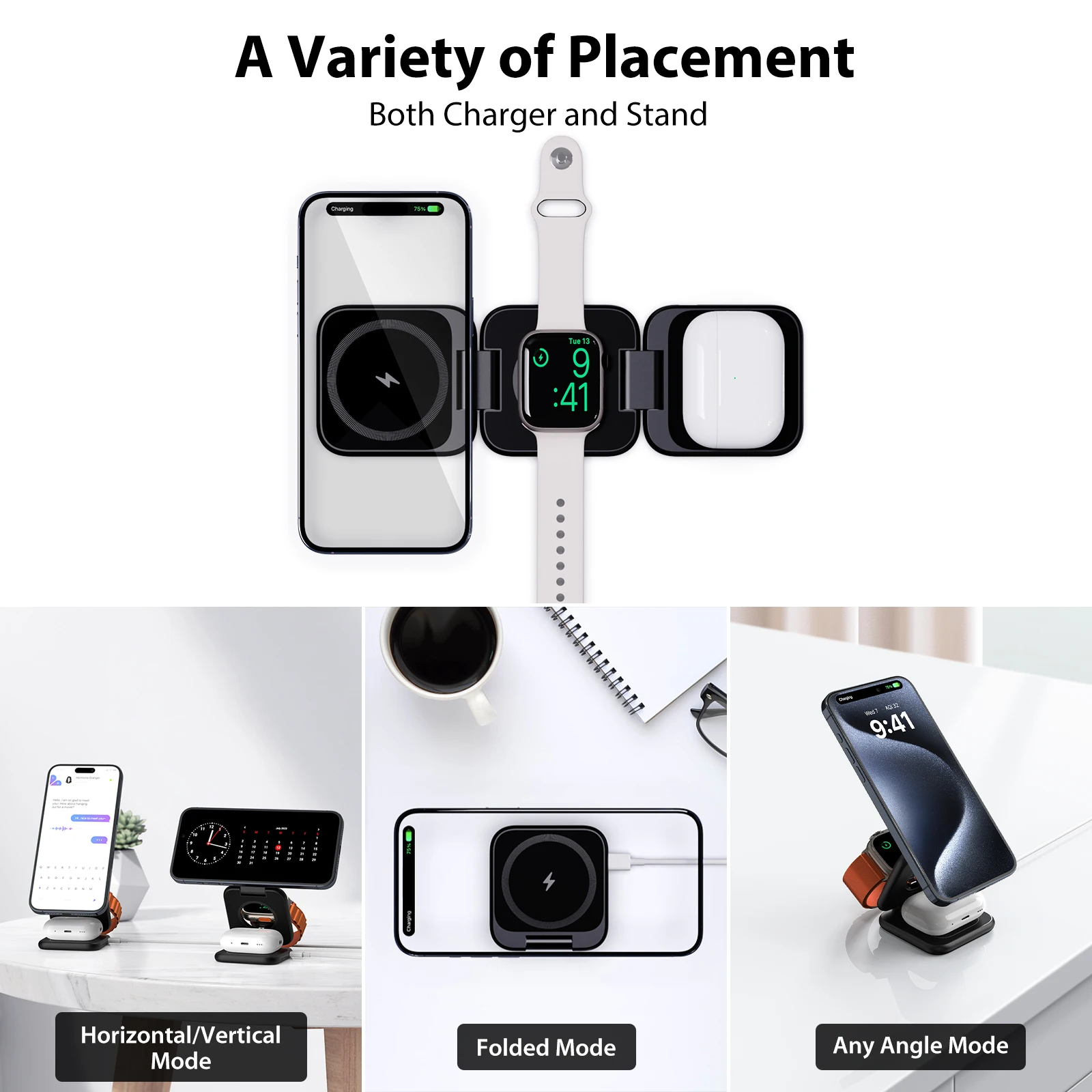 KUXIU X55 Caricabatterie wireless magnetico stile natura, supporto di ricarica pieghevole per iPhone 17 16 15 14 13 12, Apple Watch/AirPods 202192403 KUXIU X55 Caricabatterie wireless magnetico stile natura, supporto di ricarica pieghevole per iPhone 17 16 15 14 13 12, Apple Watch/AirPods 202192403