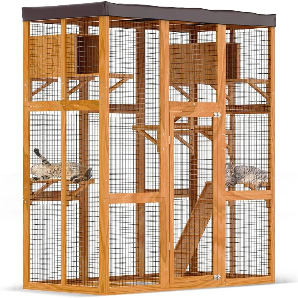 

CATLAND наружные кошачьи корпуса-фотообои с проволочной сеткой Catio-Play, мини-прикрытие домов и рампы, желтые, NGC021