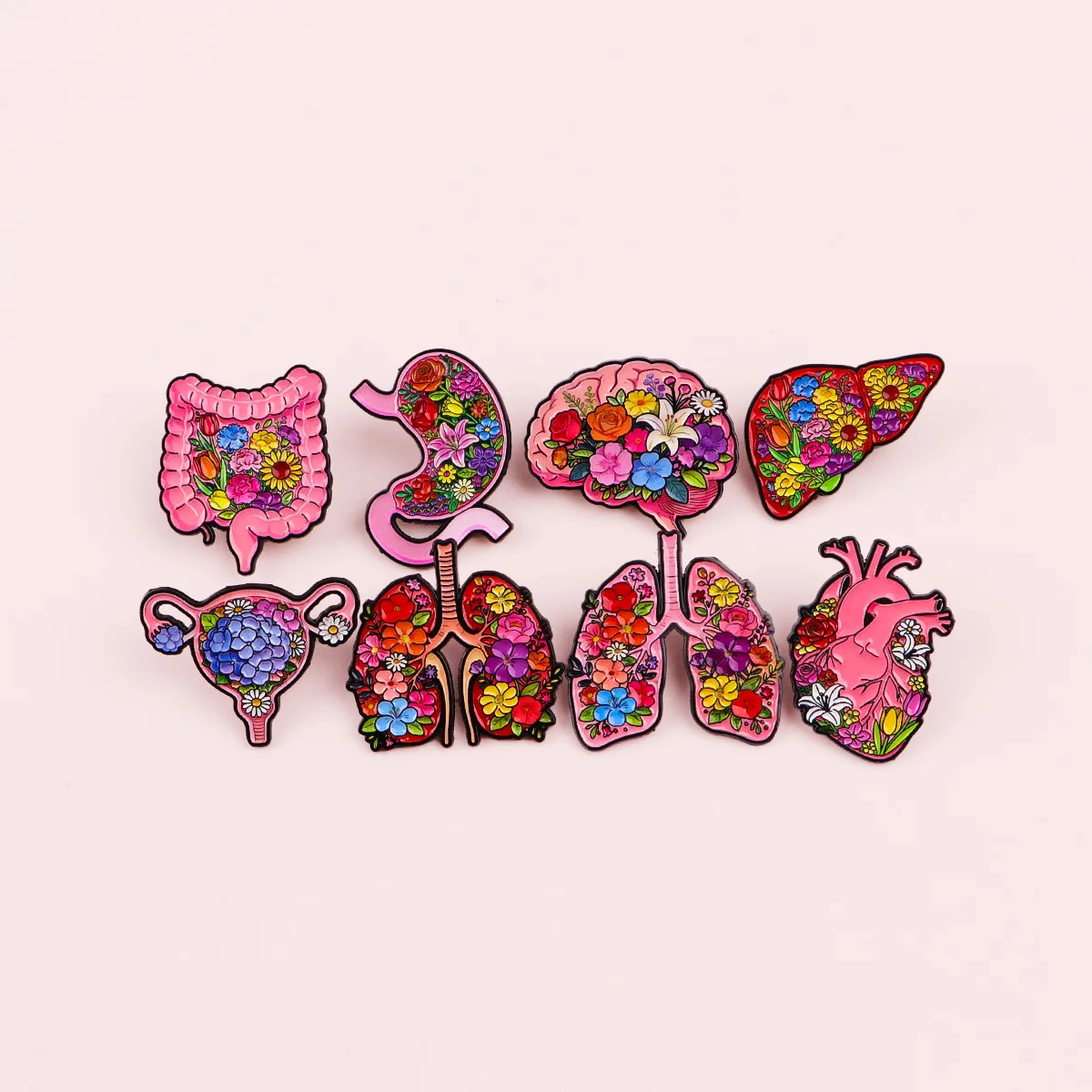 8pcs/set Human Organs and Flowers Enamel Pins Metal Brooch Backpack Hat Bag Collar Lapel Badges Fashion Jewelry Collection Gifts