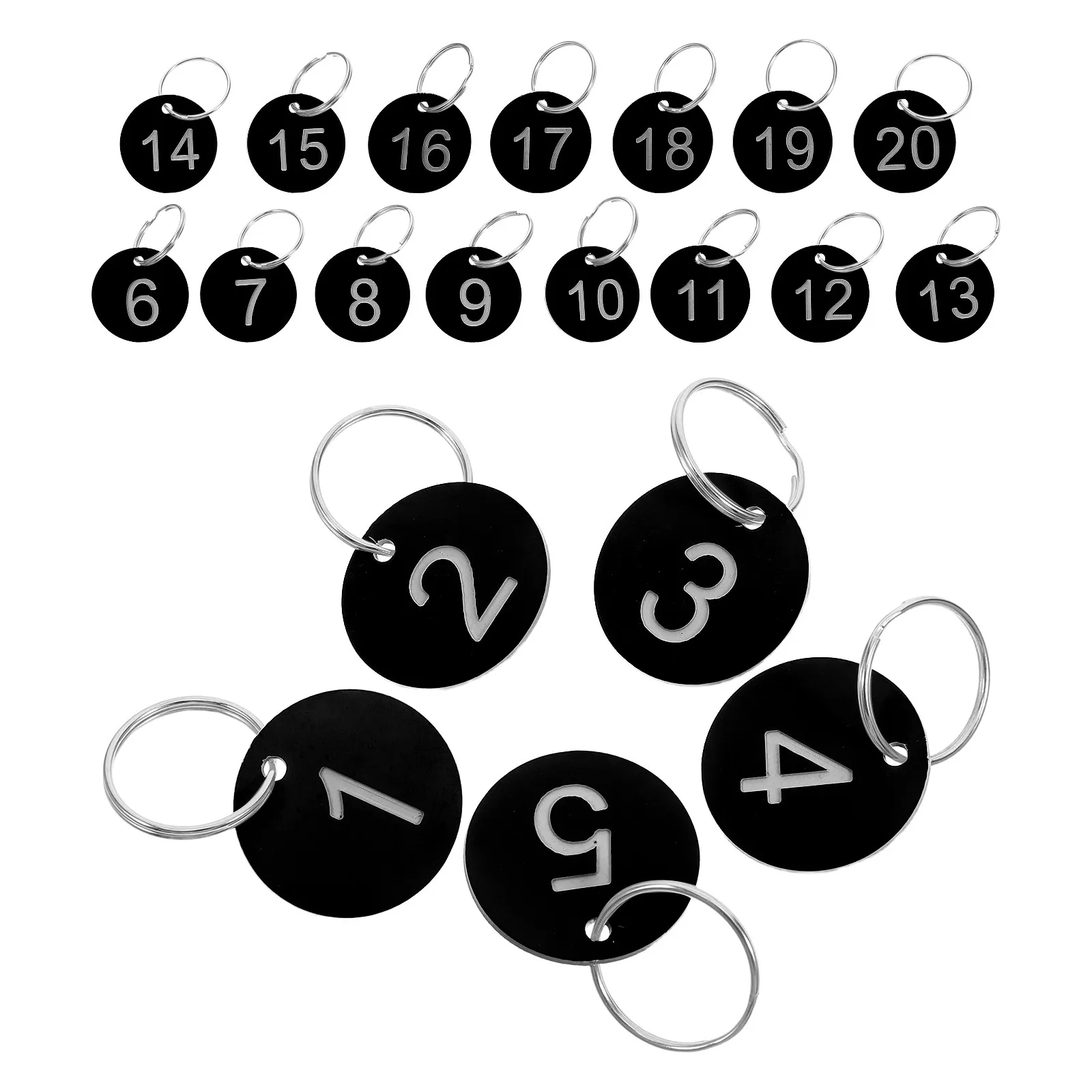 1세트 원형 플라스틱 숫자 태그 1-20번, 열쇠, 카드, 가방, 사물함, 코트룸, 레스토랑 테이블 식별 라벨 번호 표시용 구멍 포함
